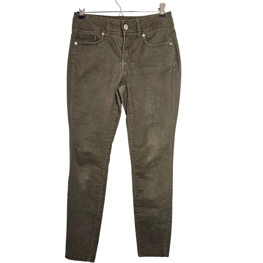 NO BO Womens Olive Green Sateen Skinny Jeans Mid Rise 5 Pocket Size 9/28 EUC